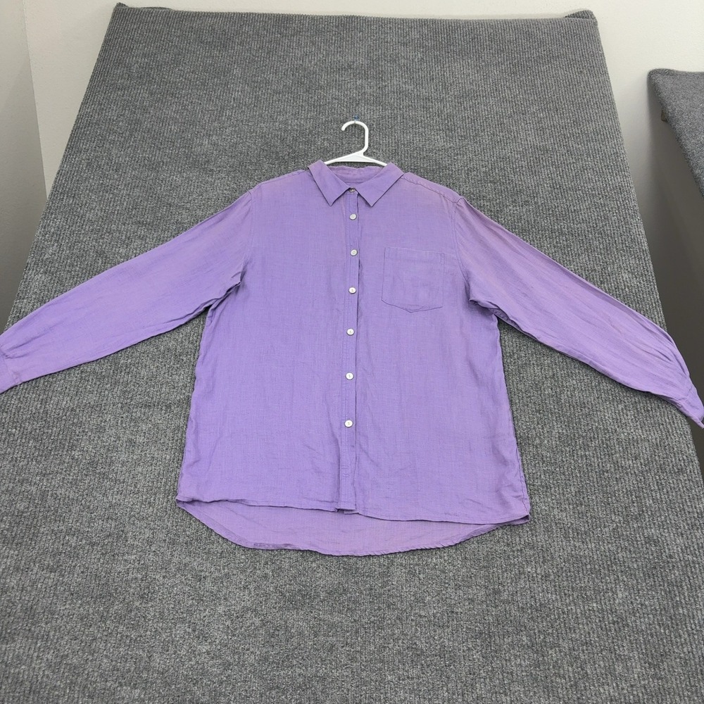 Mercer & Madison Button Down Shirt Womens L Purple Linen Long Sleeve Casual